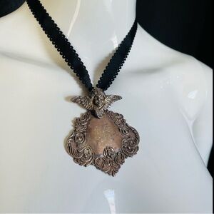 Vintage sterling silver Angel luggage tag Victorian necklace